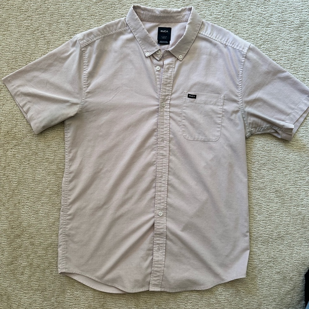 RVCA Light Pink Button-Up Shirt - Slim Fit, L